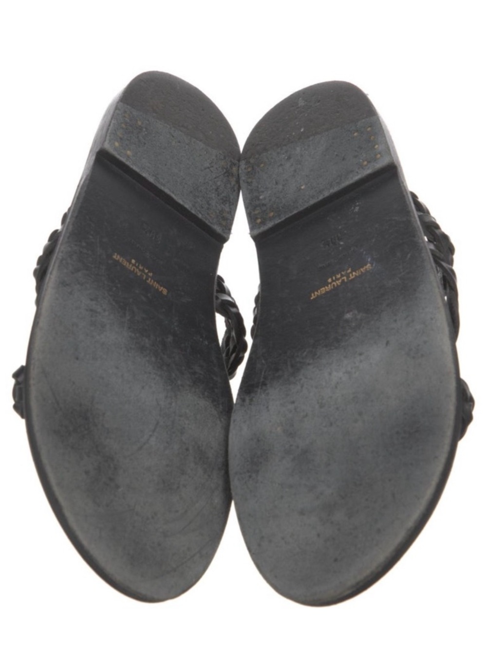 Saint Laurent Black Braided Leather Slide Sandals - Picture 3 of 5